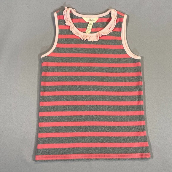 Matilda Jane Tank Top Girls Size 8 Travel Log Striped Gray and Pink Ruffled - Picture 1 of 7